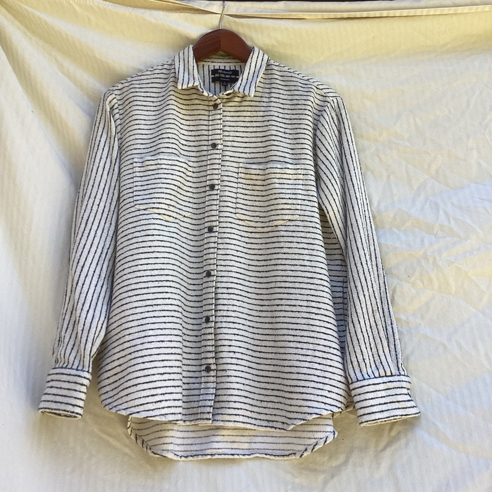 Madewell off white oversized Button-Down Shirt with Black Stripes, size medium